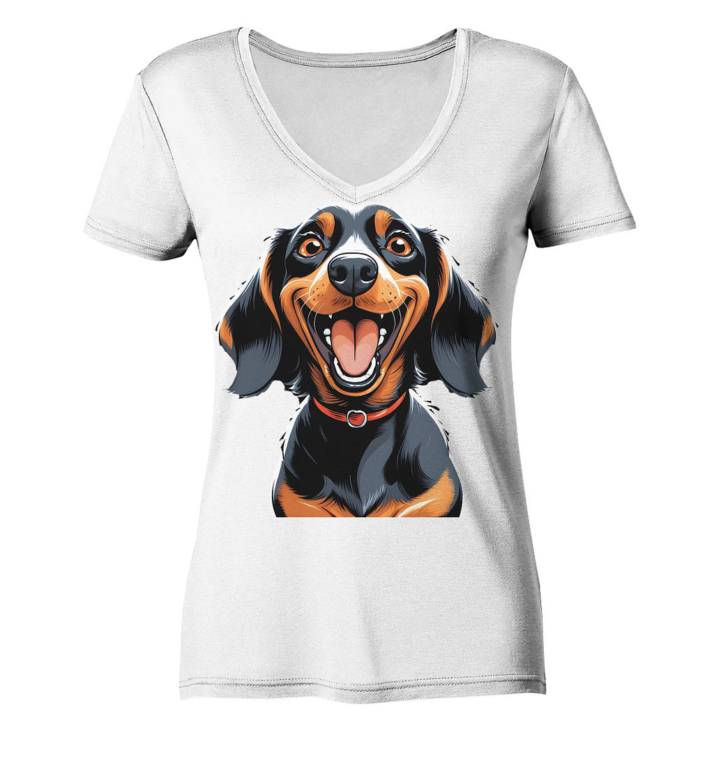 Happy Dackel Cartoon - Ladies V-Neck Shirt