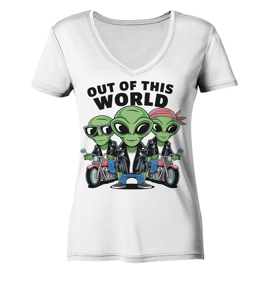 Out of this World Alien Biker - Ladies V-Neck Shirt