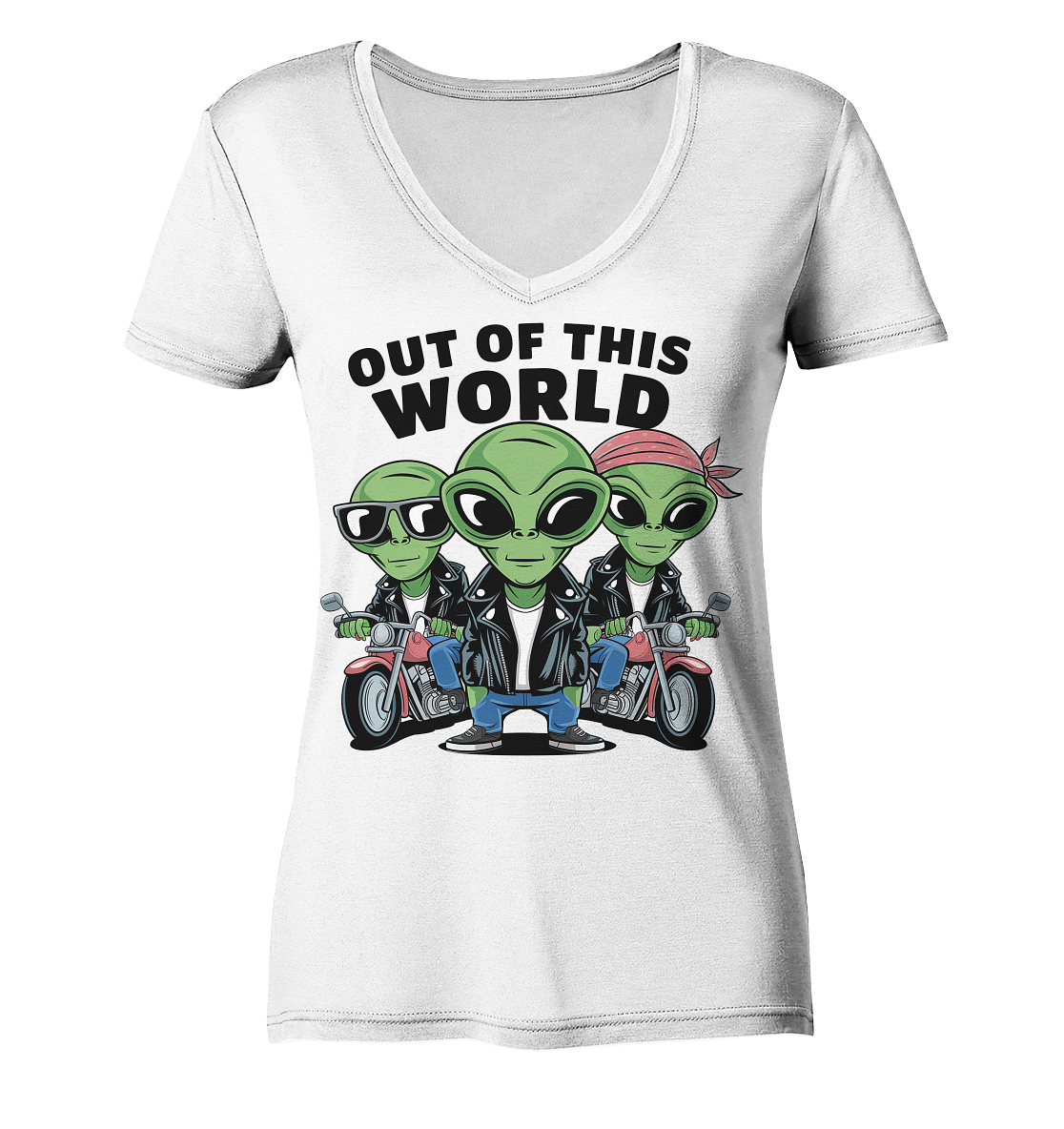Out of this World Alien Biker - Ladies V-Neck Shirt