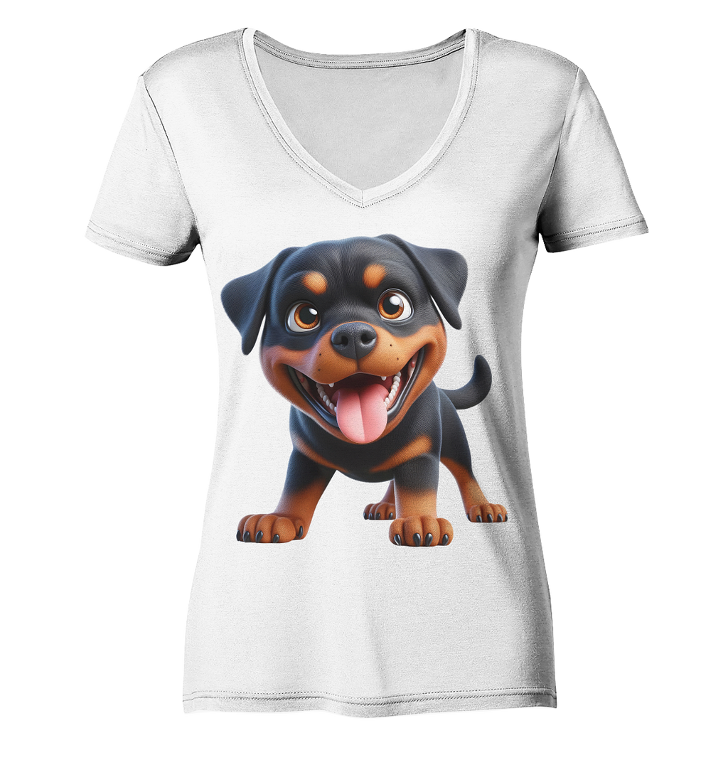 Rottweiler Cartoon Hund - personalisierbar - Ladies V-Neck Shirt