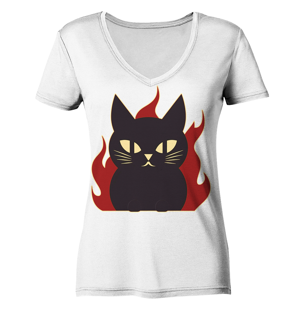 Devil Cat  illustration - Ladies V-Neck Shirt