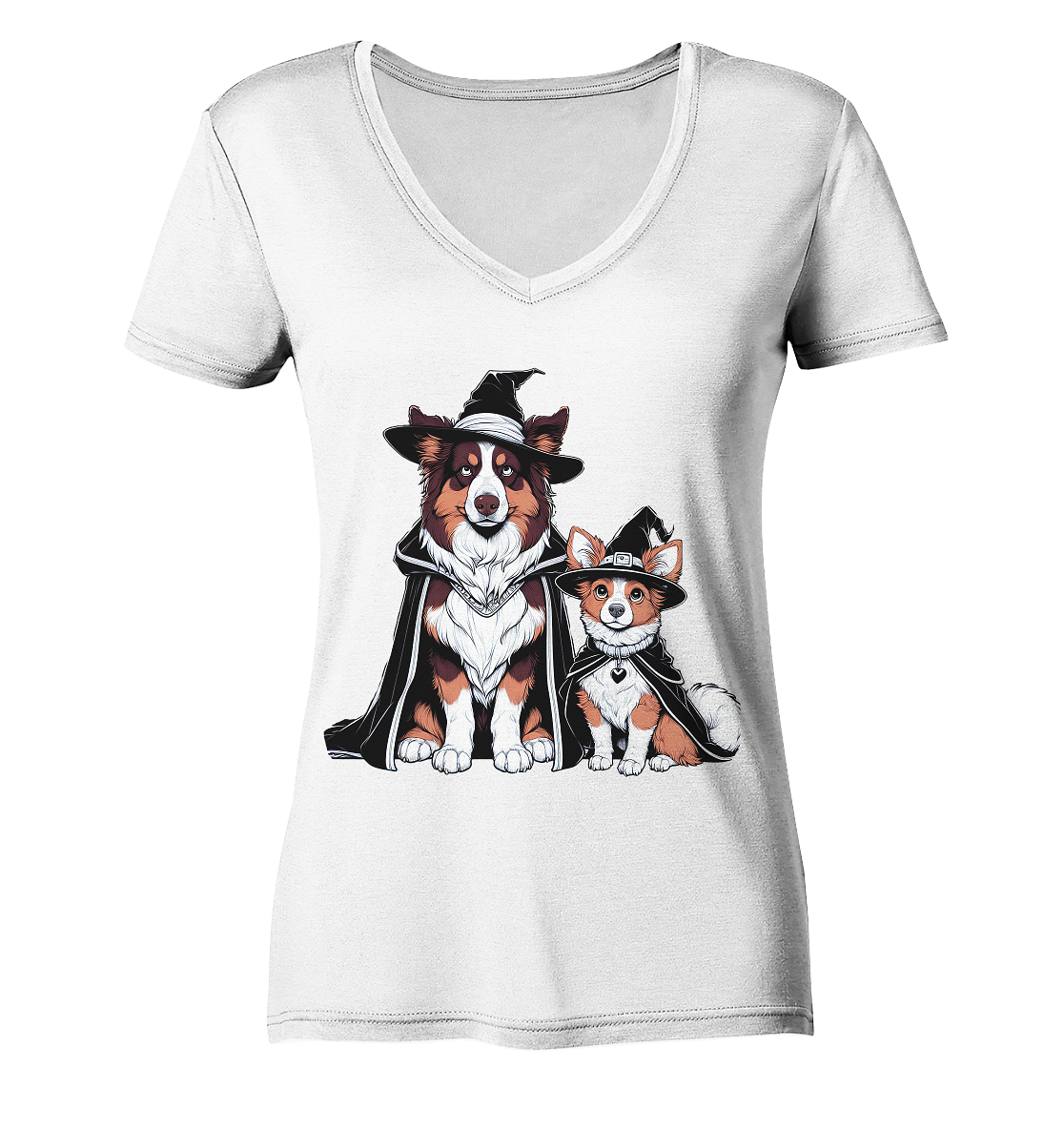 Halloween Wizard Hunde Terrier und Australian Sheppard  - Ladies V-Neck Shirt