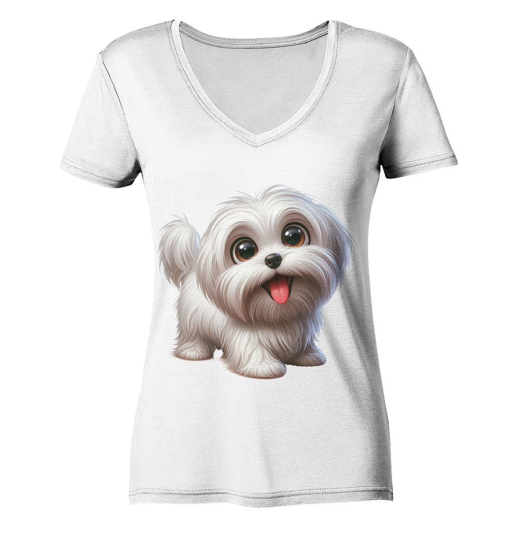 Malteser Hund Cartoon - personalisierbar - Ladies V-Neck Shirt