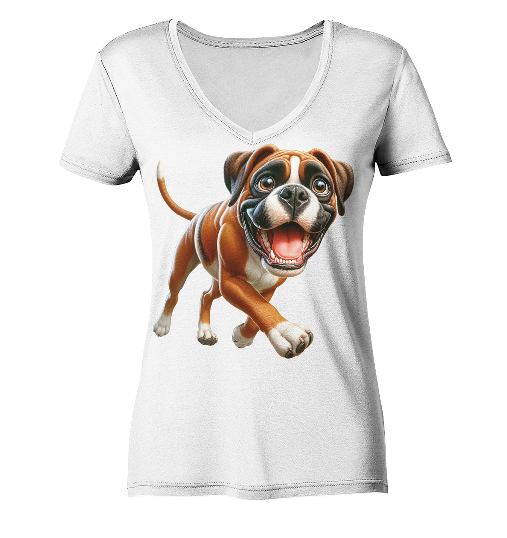 Boxer Cartoon Hund personalisierbar - Ladies V-Neck Shirt