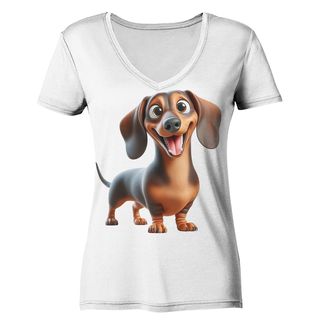 Happy Dackel Cartoon - personalisierbar - Ladies V-Neck Shirt