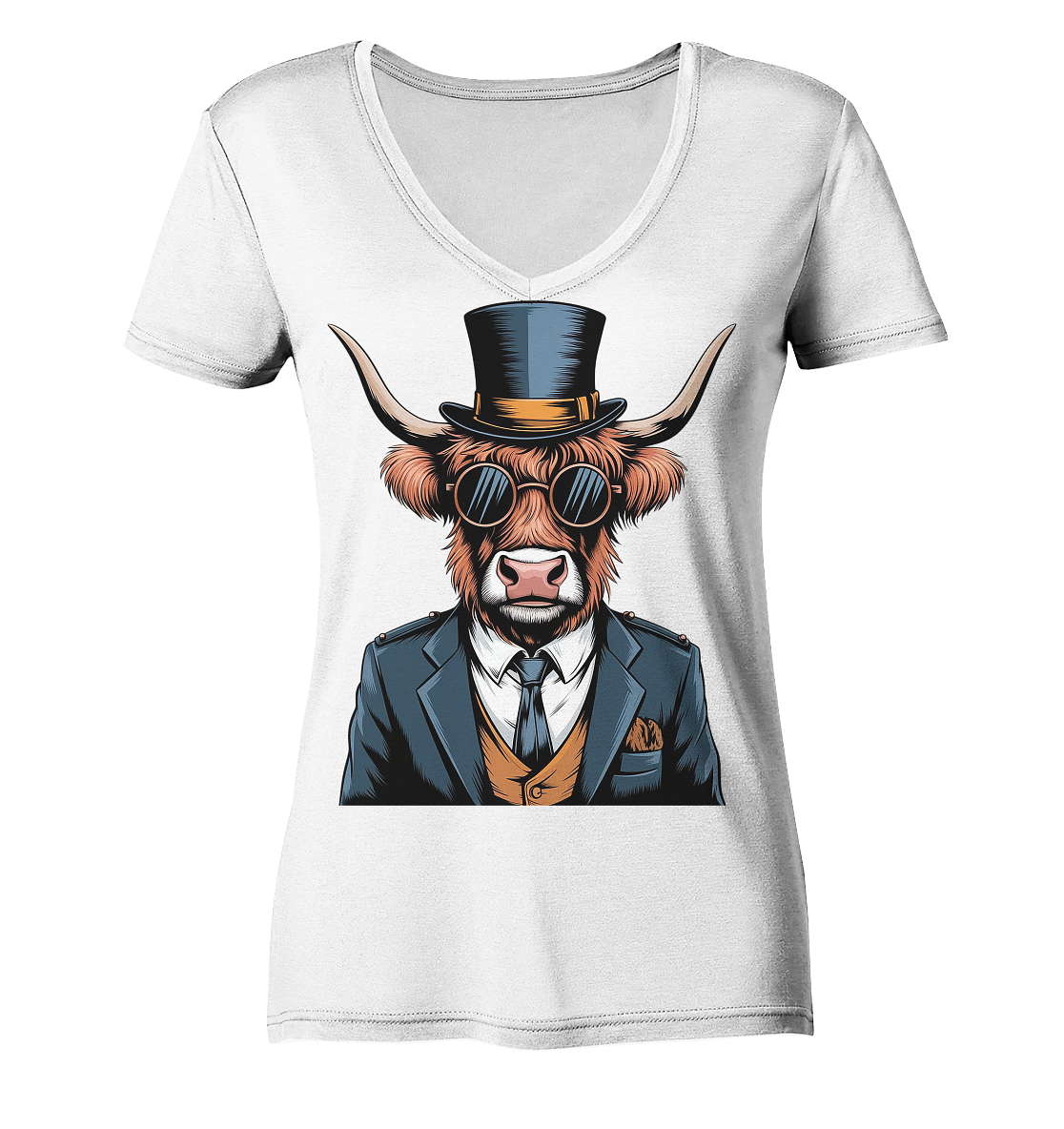 Highland Cow Steampunk - Ladies V-Neck Shirt