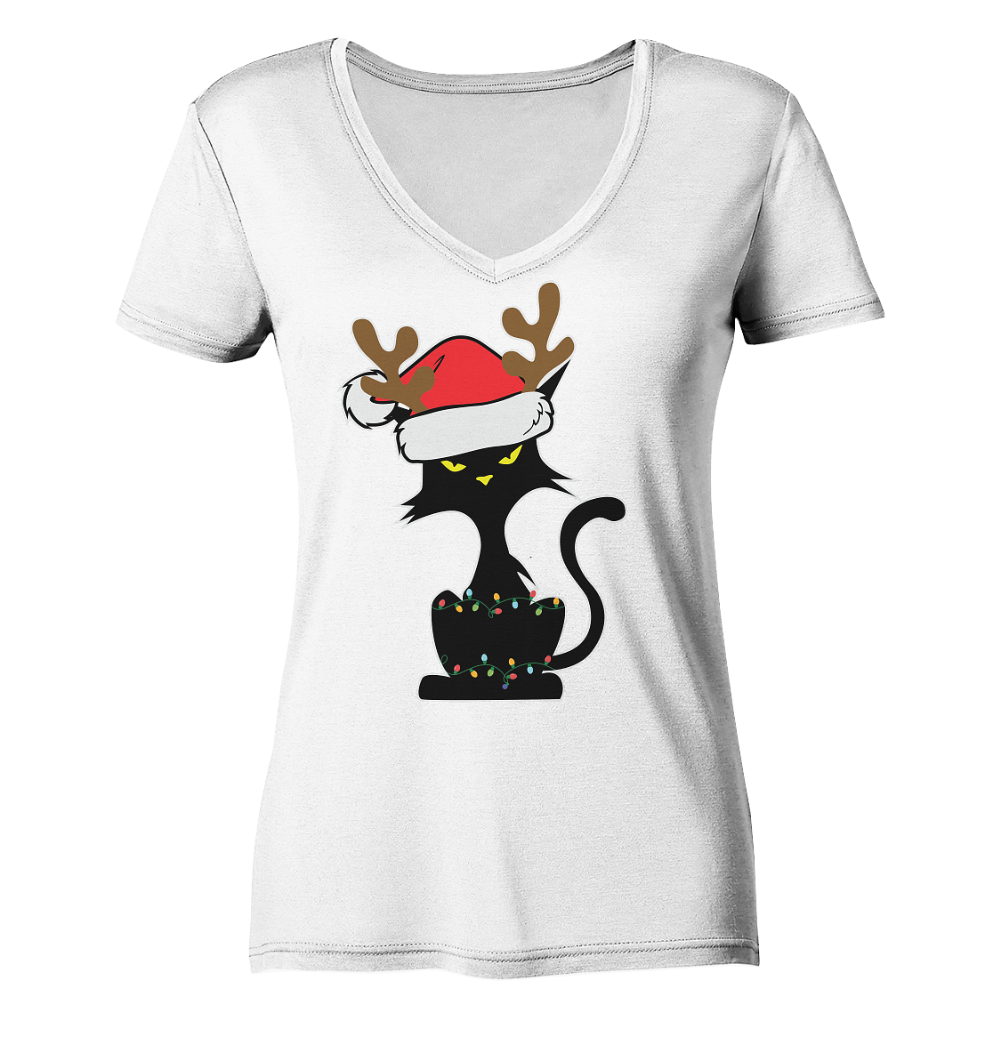 Grumpy Weihnachts Katze Cartoon - Ladies V-Neck Shirt