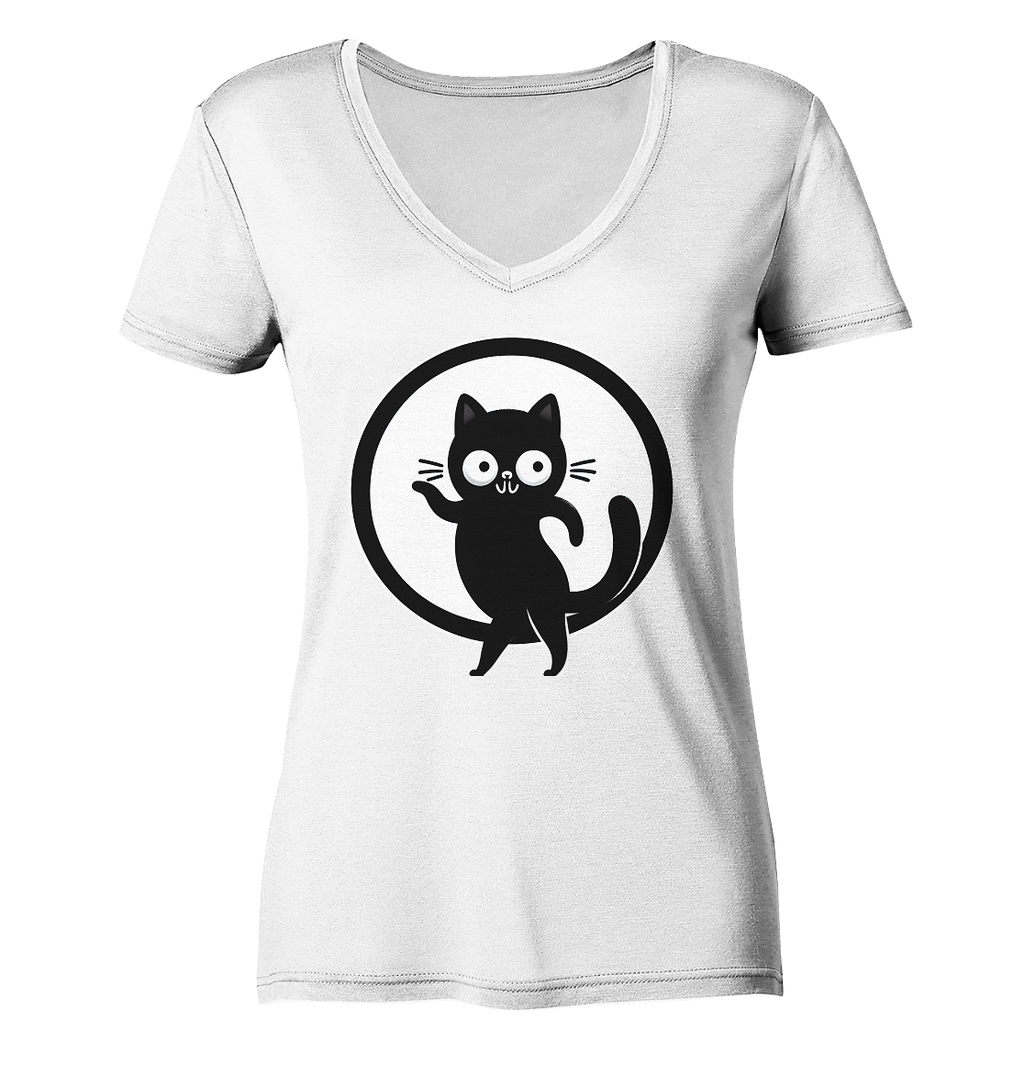 Dancing Cat Logo - Ladies V-Neck Shirt