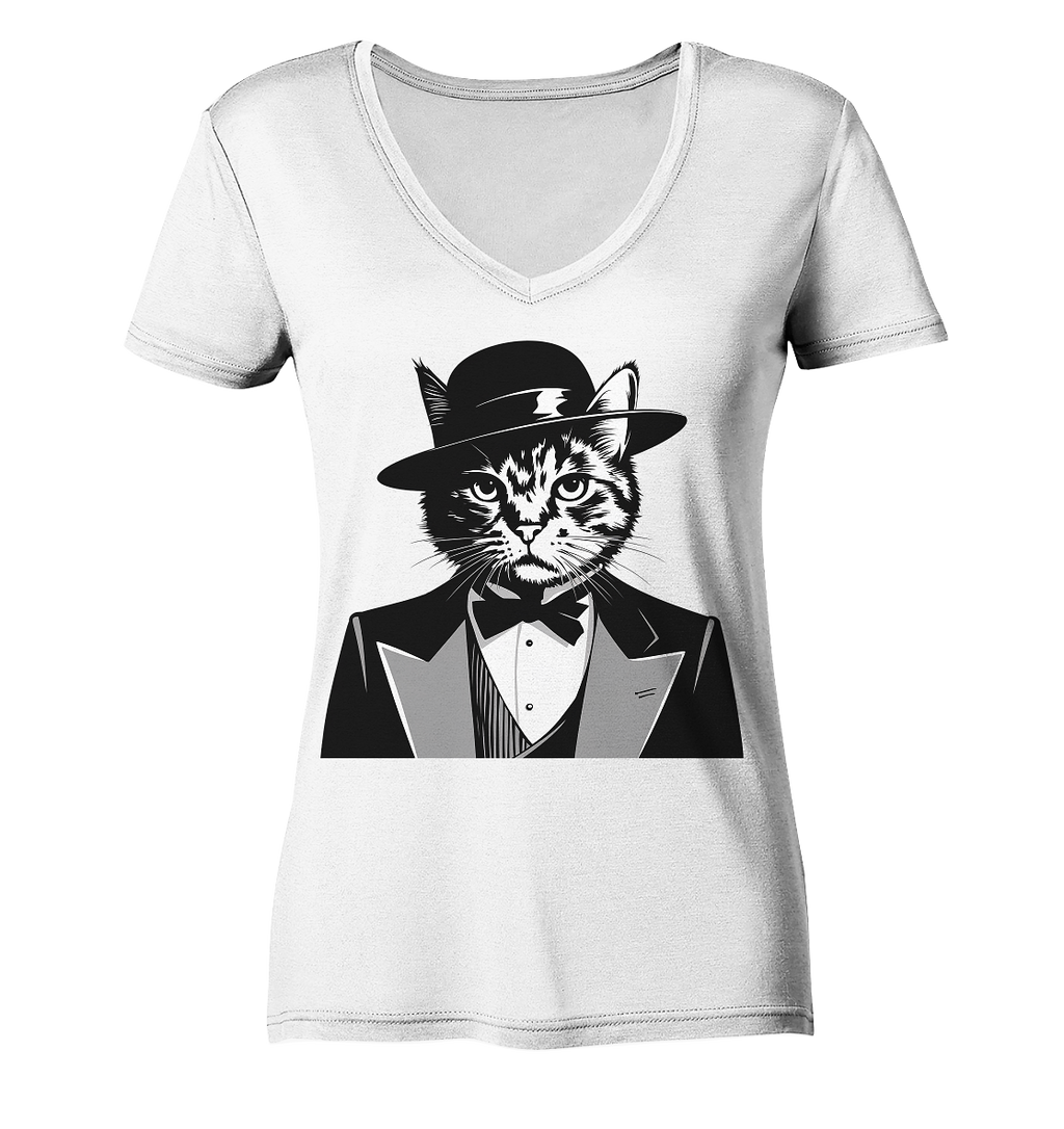 Godfather Katze Mafia - personalisierbar  - Ladies V-Neck Shirt