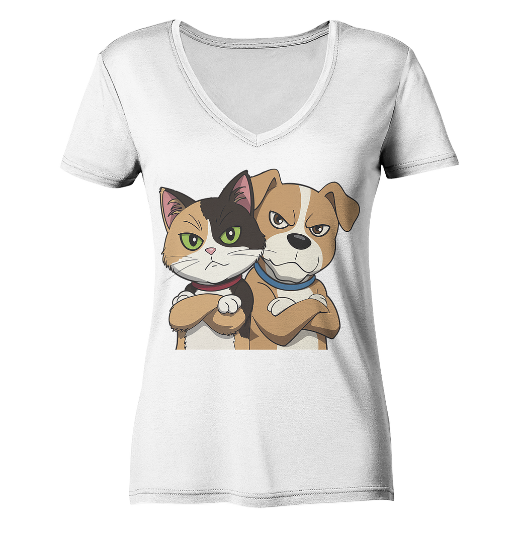 Hund und Katze grumpy - personalisierbar - Ladies V-Neck Shirt