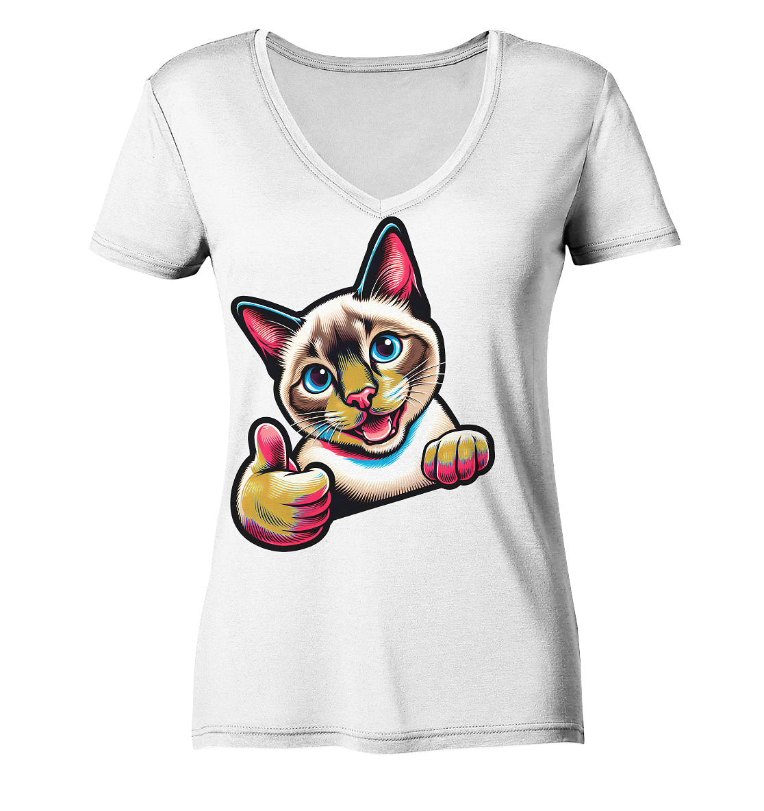 Siamkatze Pop Art - personalisierbar - Ladies V-Neck Shirt