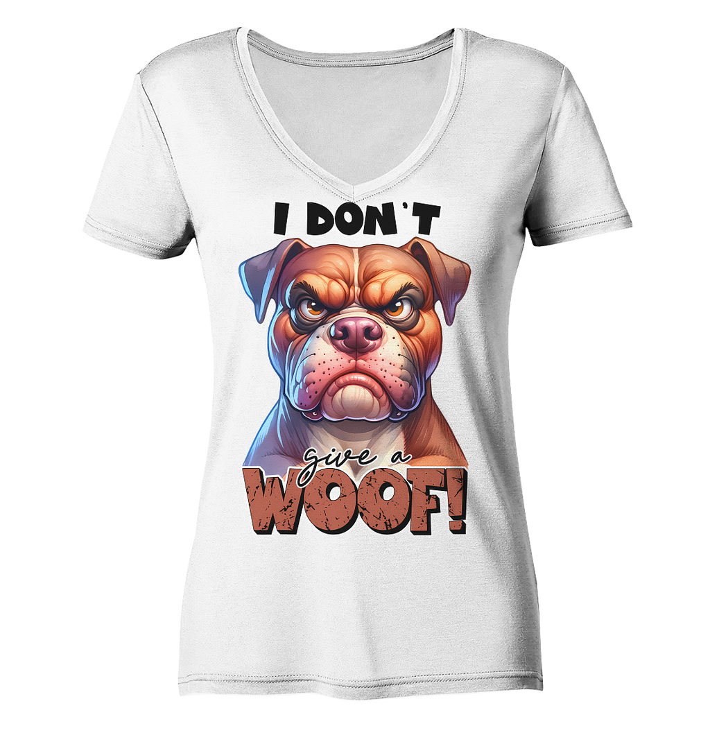 I don't give a woof - Fun Hunde Cartoon - Ladies V-Neck Shirt