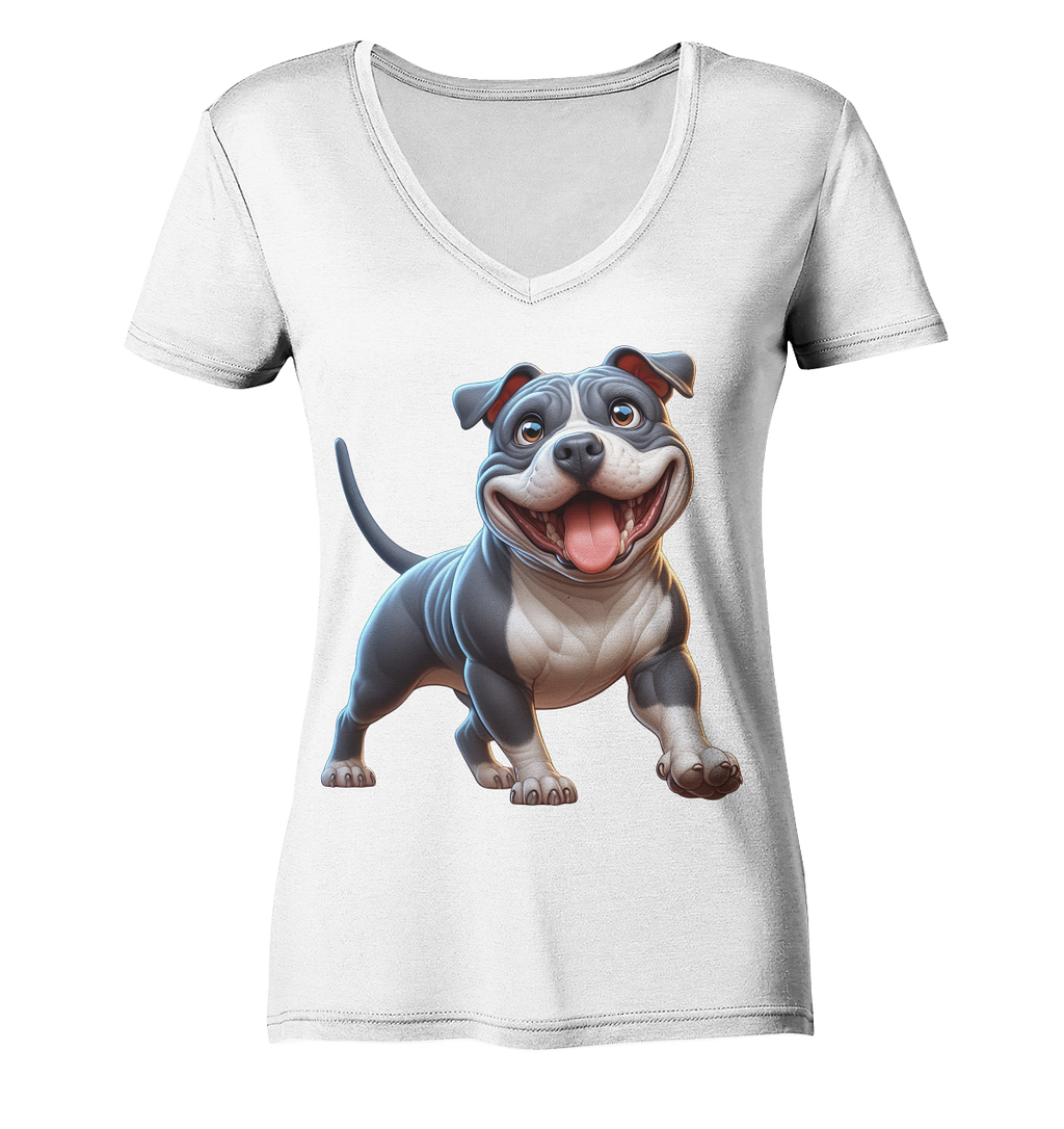 Pittbull Cartoon Hund personalisierbar - Ladies V-Neck Shirt