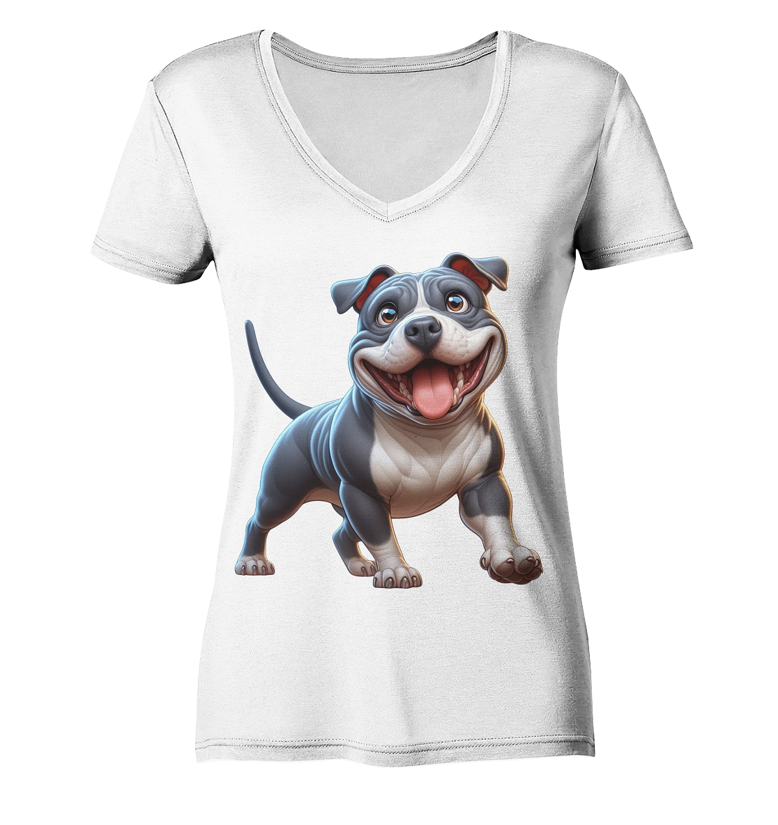 Pittbull Cartoon Hund personalisierbar - Ladies V-Neck Shirt