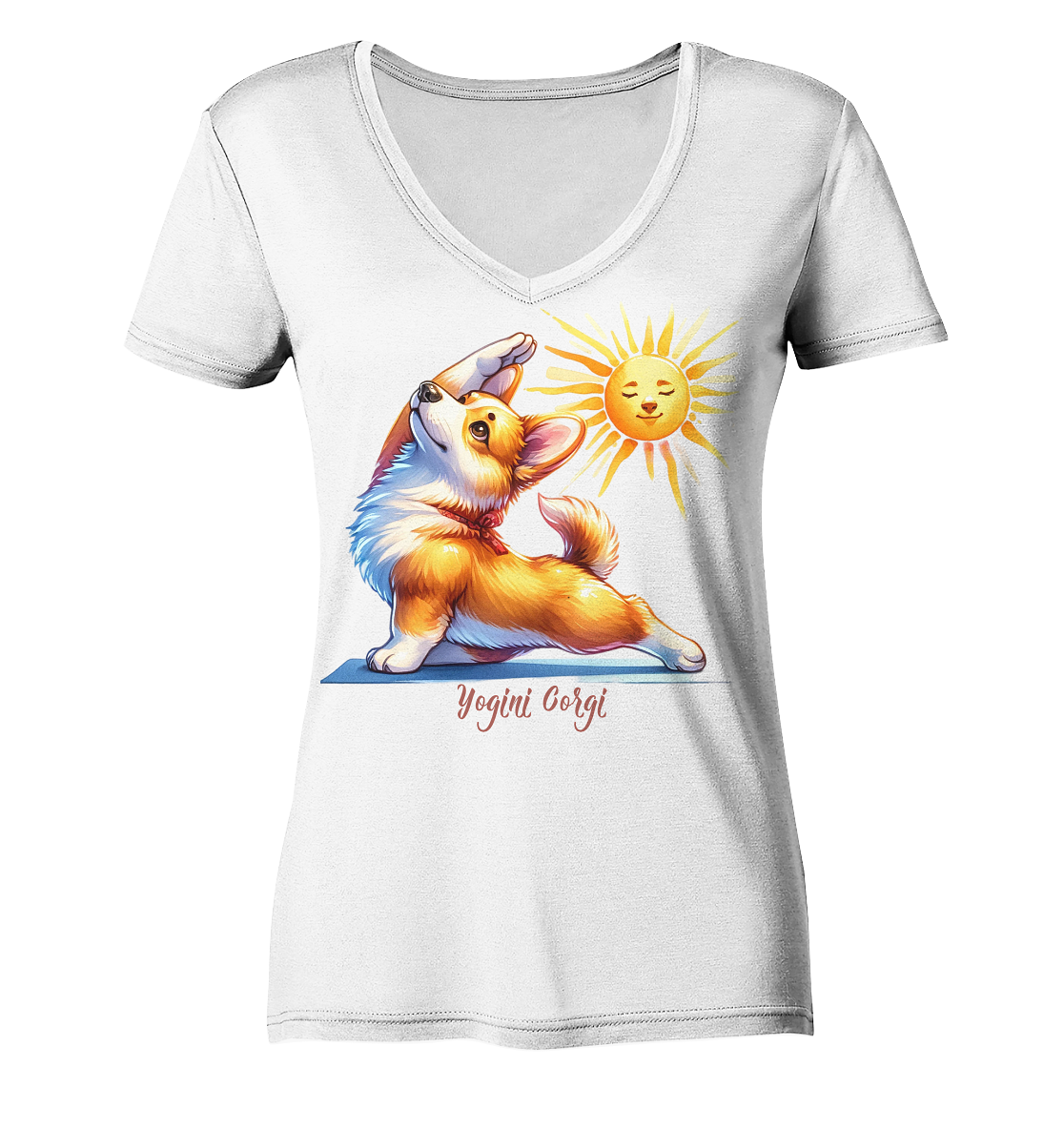Yoga Corgi Hund yogini Gorgi - personalisierbar - Ladies V-Neck Shirt