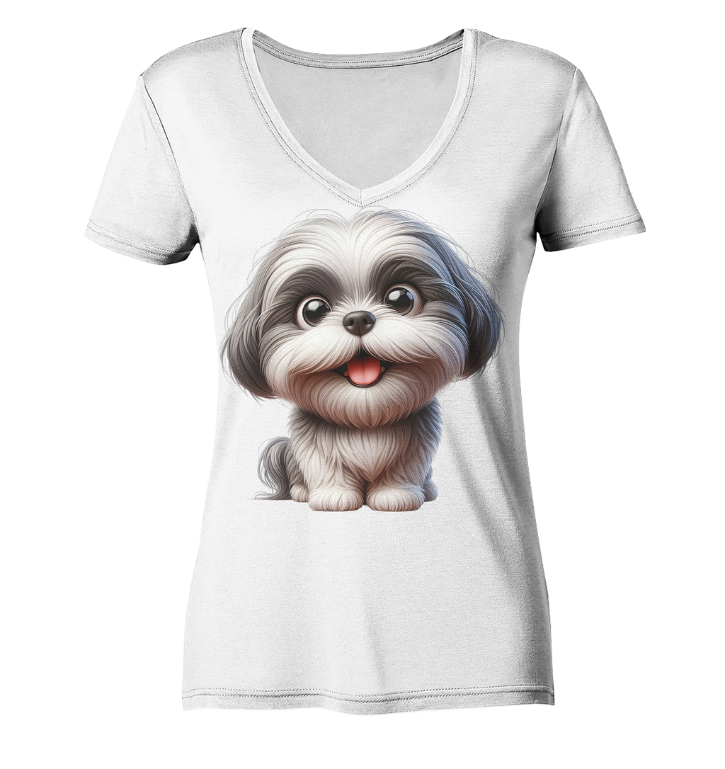 Shih Tzu Cartoon Dog - personalisierbar - Ladies V-Neck Shirt