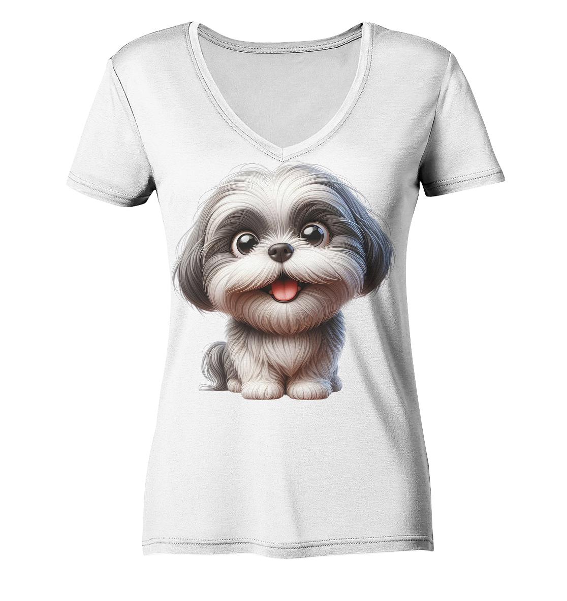 Shih Tzu Cartoon Dog - personalisierbar - Ladies V-Neck Shirt