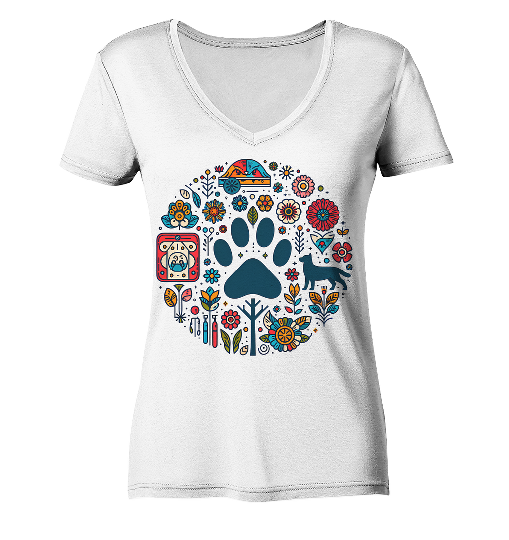 Farbige Modernes Design Pfote , Hund, Natur - Ladies V-Neck Shirt