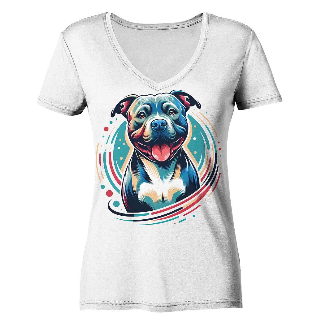 Happy Pittbull / Staffy PopArt - Ladies V-Neck Shirt