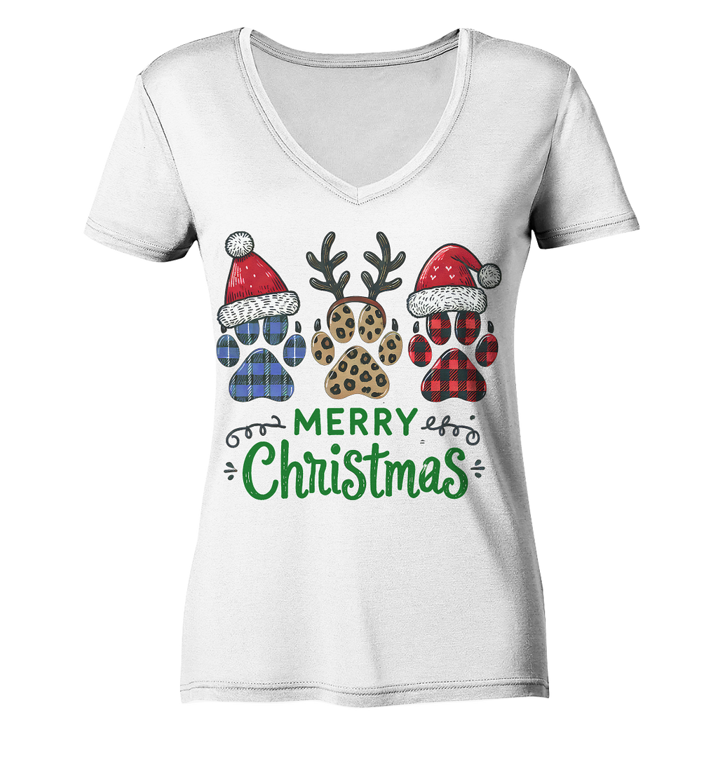 Paw Merry Christmas  - Ladies V-Neck Shirt