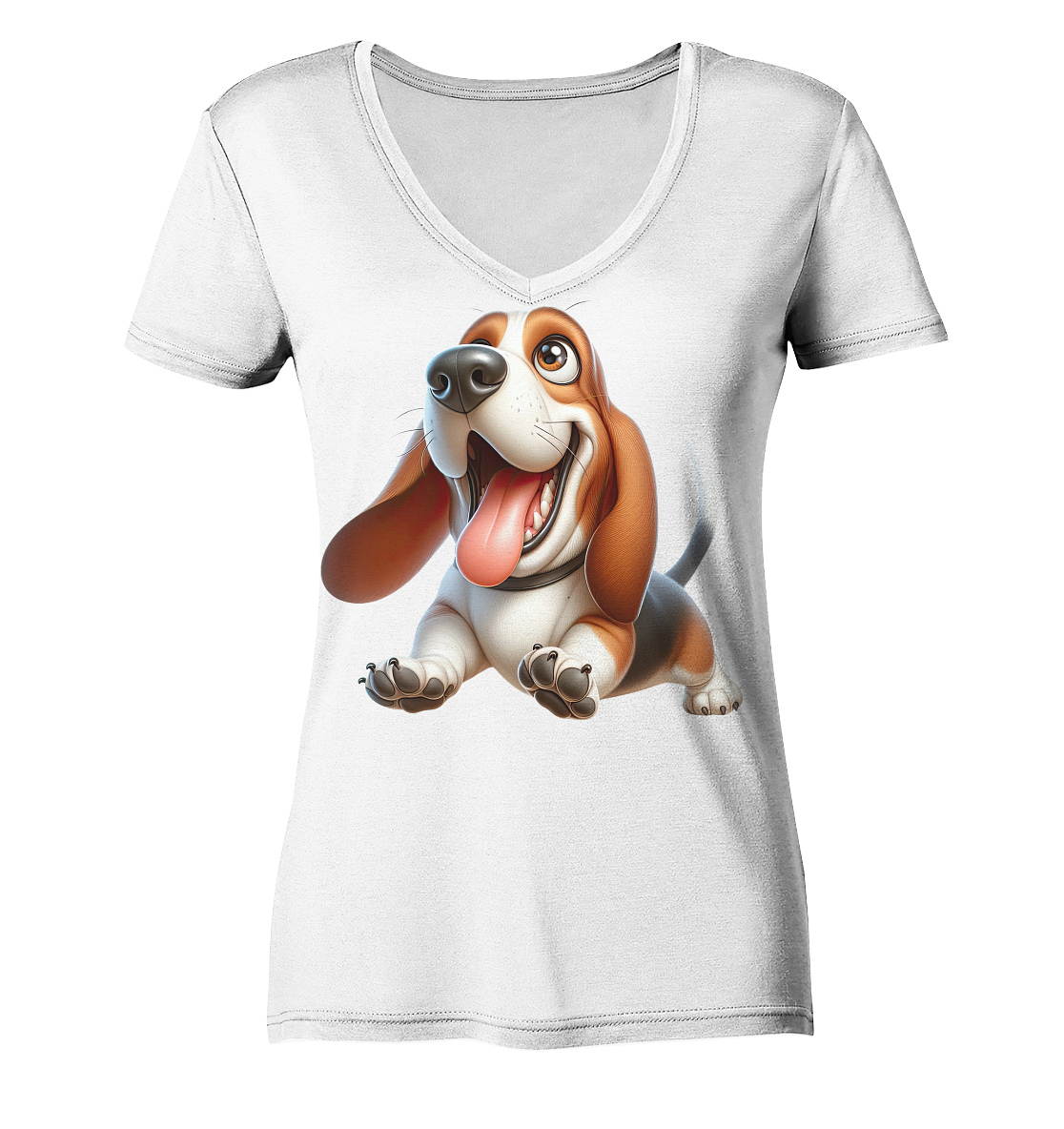 Basset Hound Cartoon personalisierbar - Ladies V-Neck Shirt