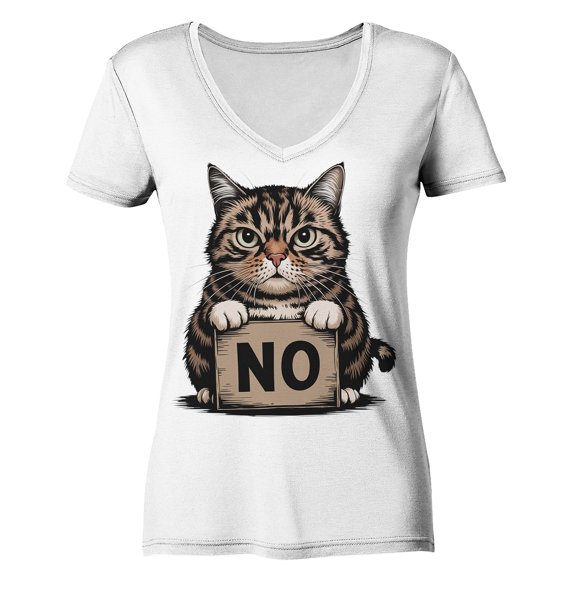No - Funny Katze  - Ladies V-Neck Shirt