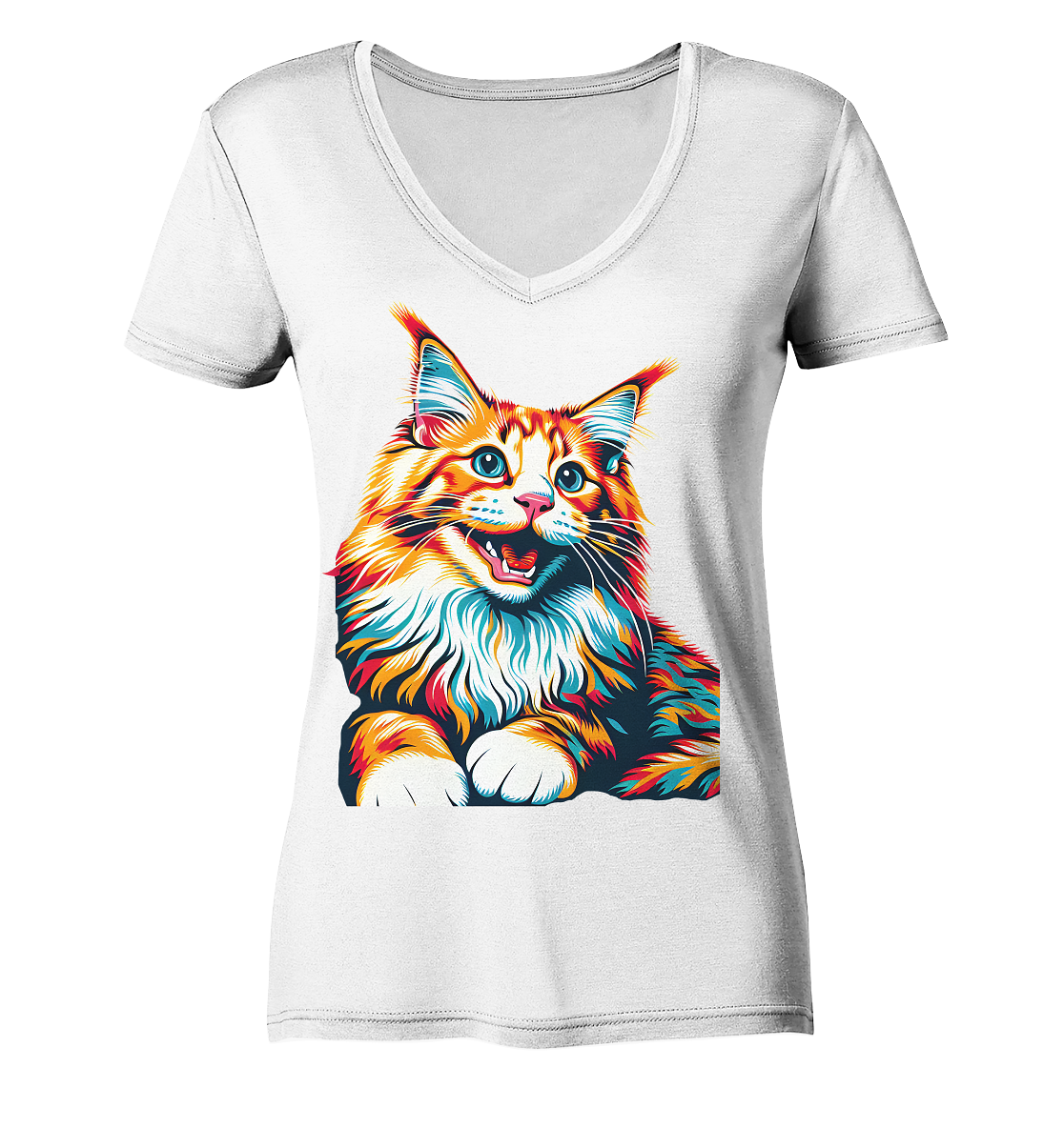 Maine Coon Katze Pop Art - personalisierbar - Ladies V-Neck Shirt
