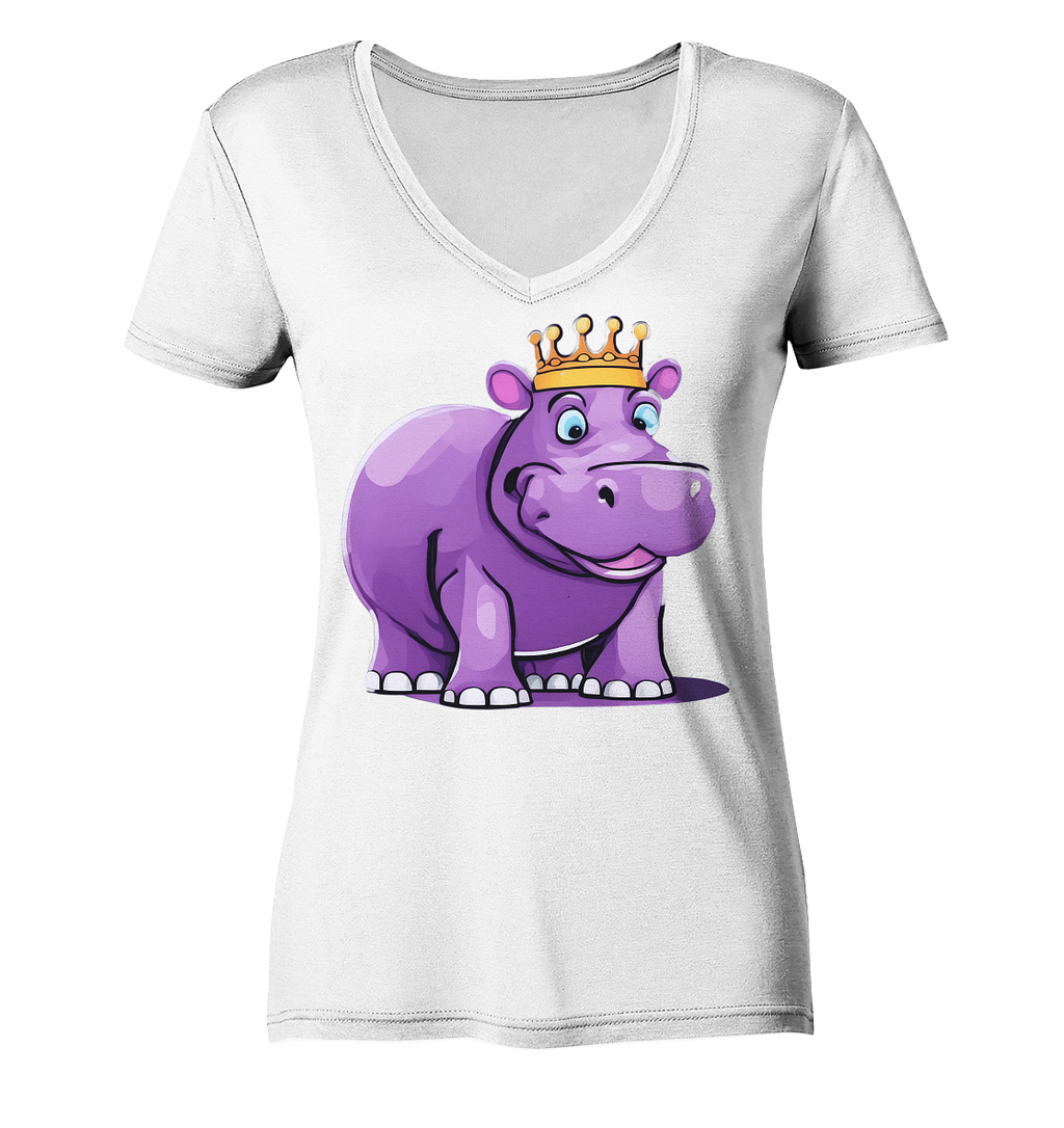 Hippo Queen Cute - personalisierbar - Ladies V-Neck Shirt