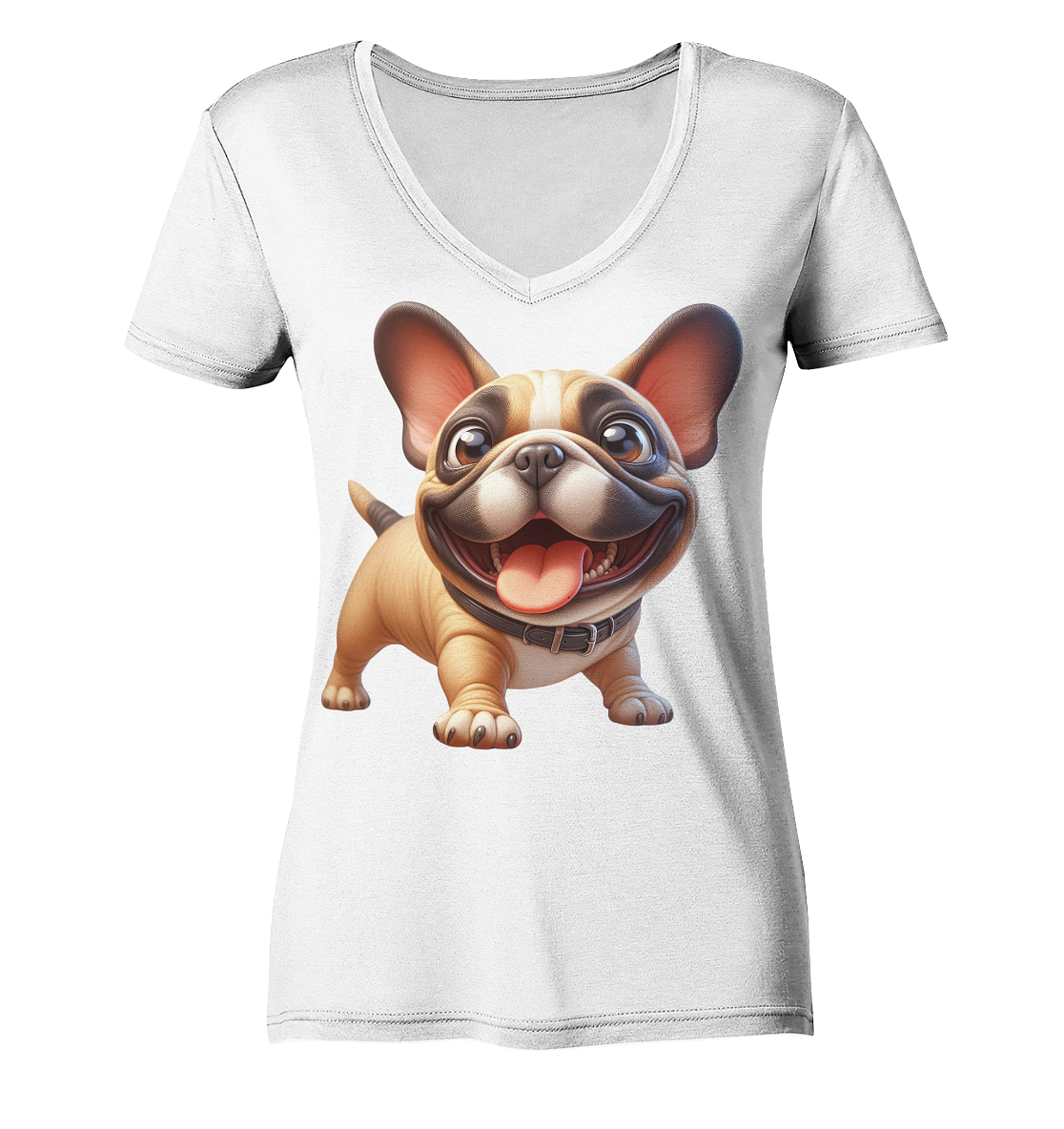 Französische Bulldogge Cartoon personalisierbar - Ladies V-Neck Shirt