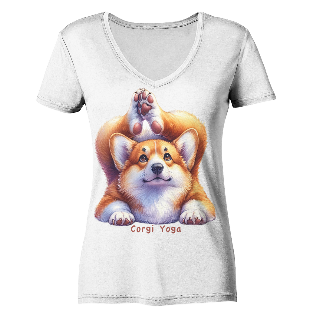 Corgi Yoga - Ladies V-Neck Shirt