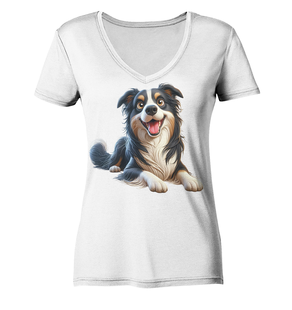 Border Collie Cartoon - personalisierbar - Ladies V-Neck Shirt