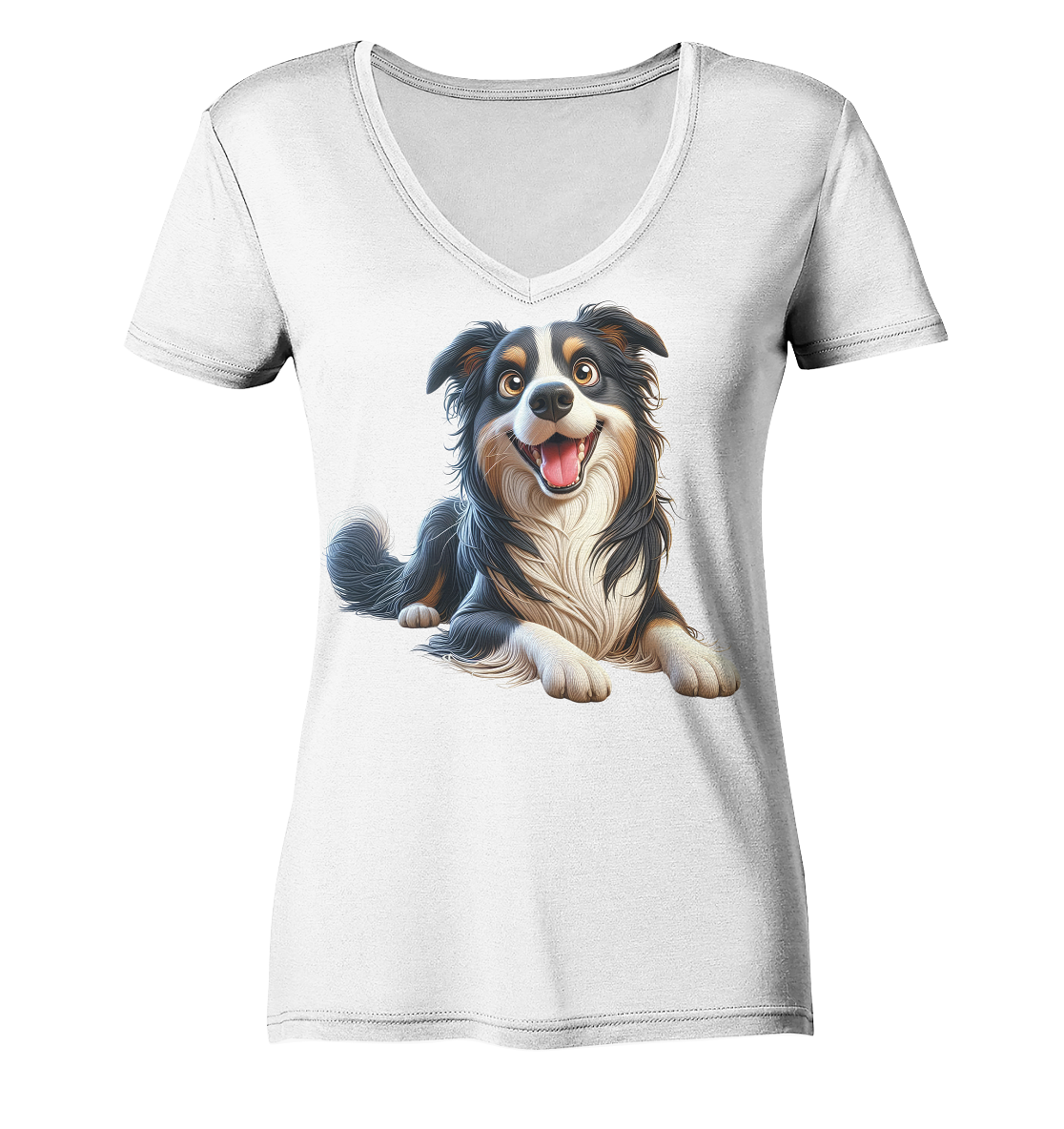 Border Collie Cartoon - personalisierbar - Ladies V-Neck Shirt