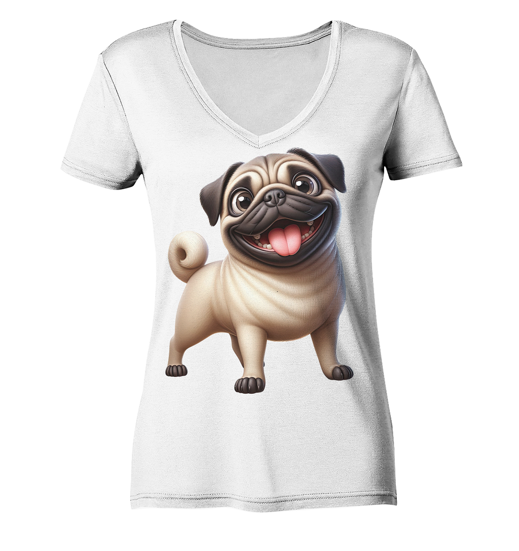 Mops Cartoon - personalisierbar - Ladies V-Neck Shirt