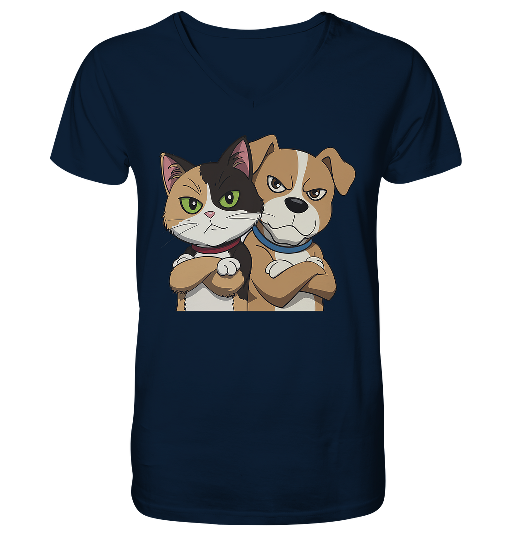 Hund und Katze grumpy - personalisierbar - Mens Organic V-Neck Shirt