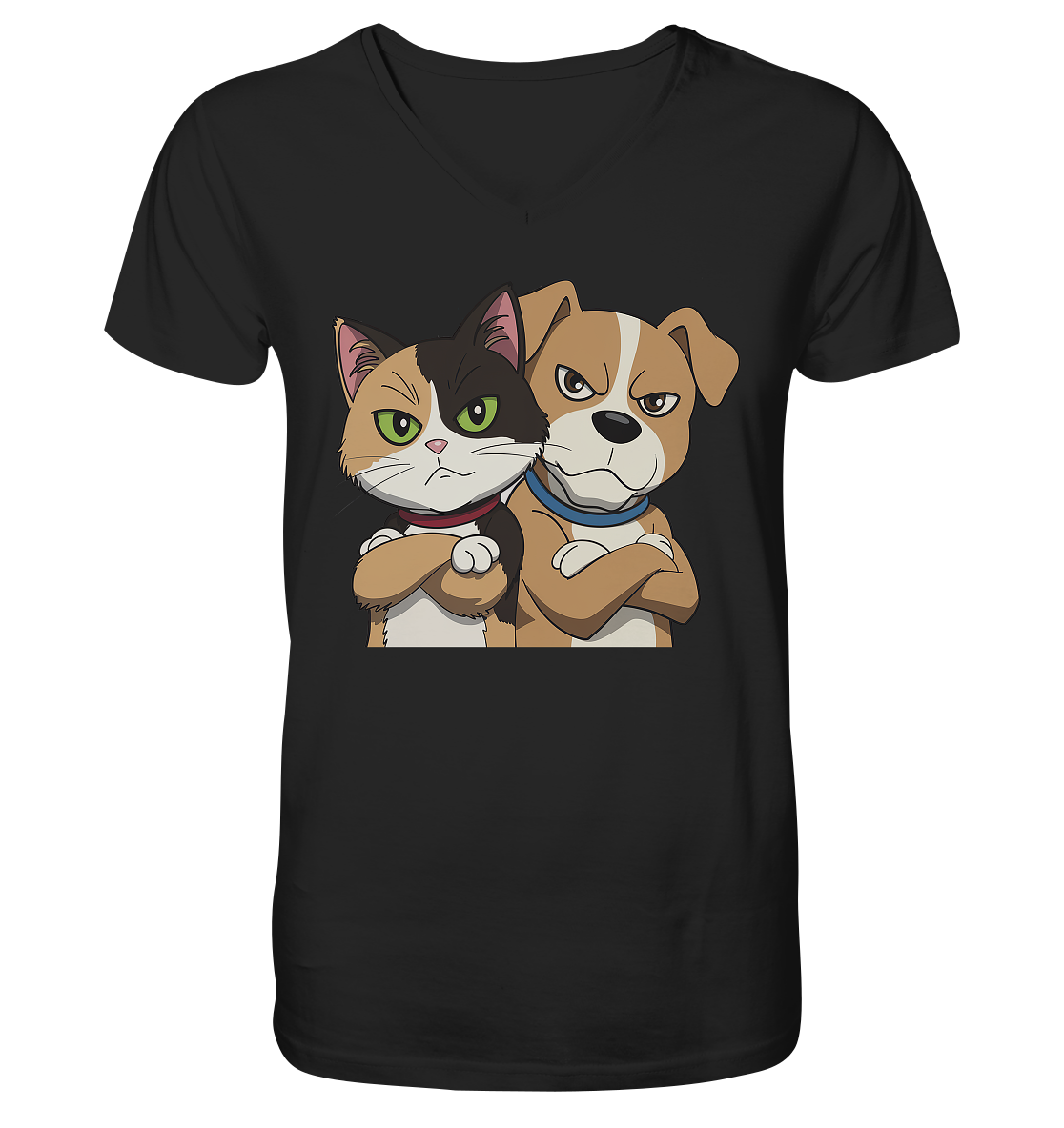 Hund und Katze grumpy - personalisierbar - Mens Organic V-Neck Shirt