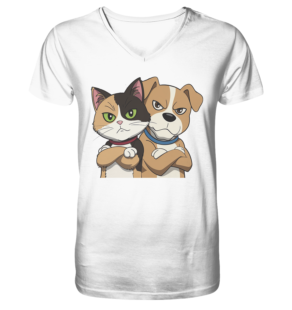 Hund und Katze grumpy - personalisierbar - Mens Organic V-Neck Shirt