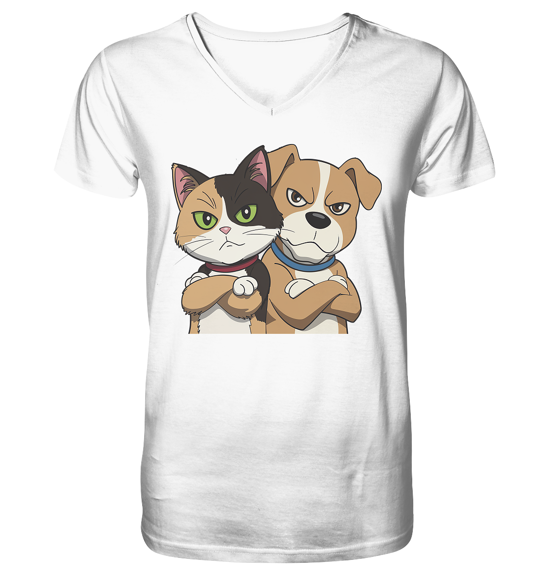 Hund und Katze grumpy - personalisierbar - Mens Organic V-Neck Shirt