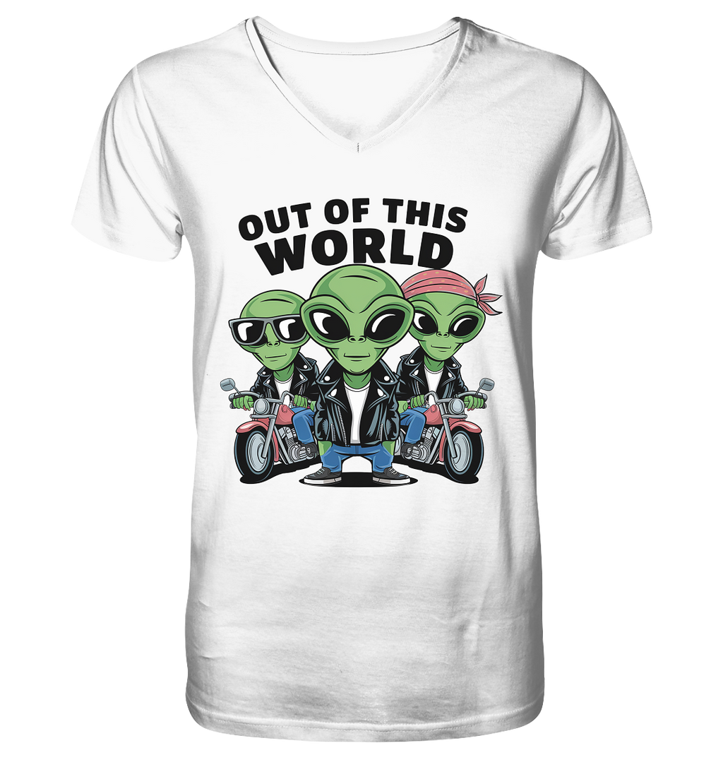 Out of this World Alien Biker - Mens Organic V-Neck Shirt