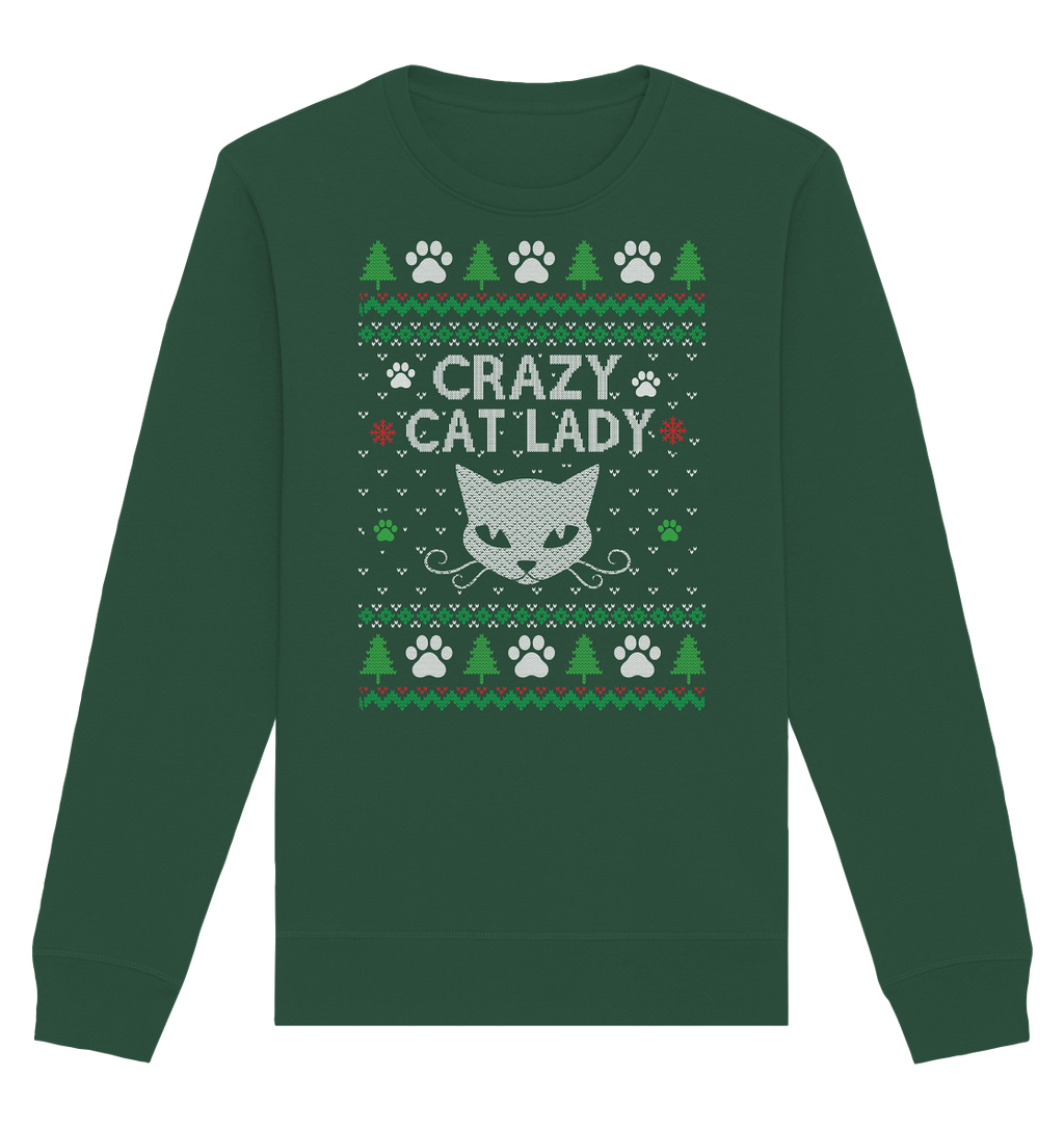 Ugly Christmas Weihnachten Crazy Cat Lady - Organic Basic Unisex Sweatshirt