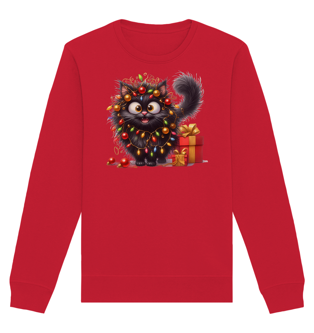 Ugly Christmas Weihnachten Crazy Katze - Organic Basic Unisex Sweatshirt