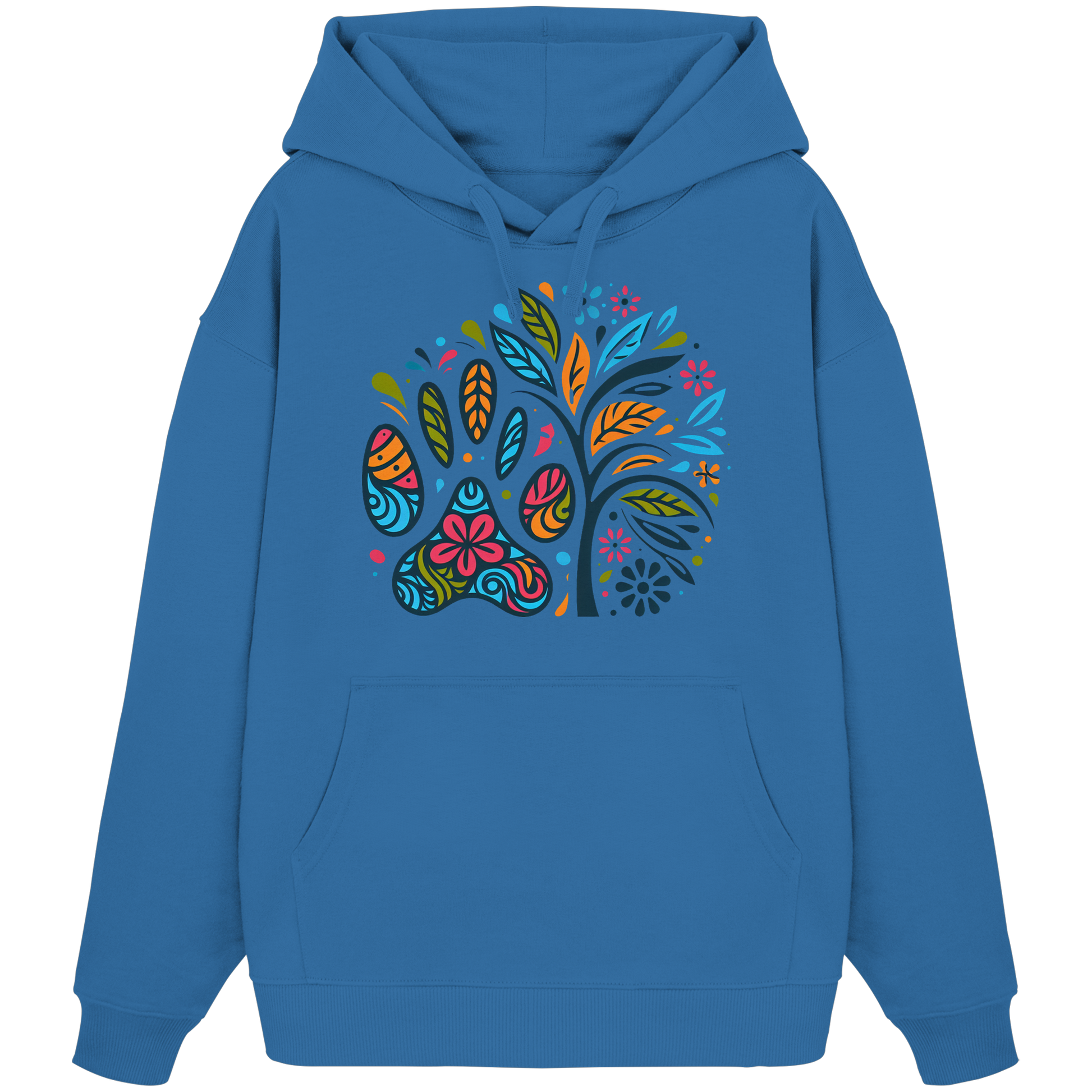 Pfote und Baum Farbenfrohes Design - Organic Oversize Hoodie