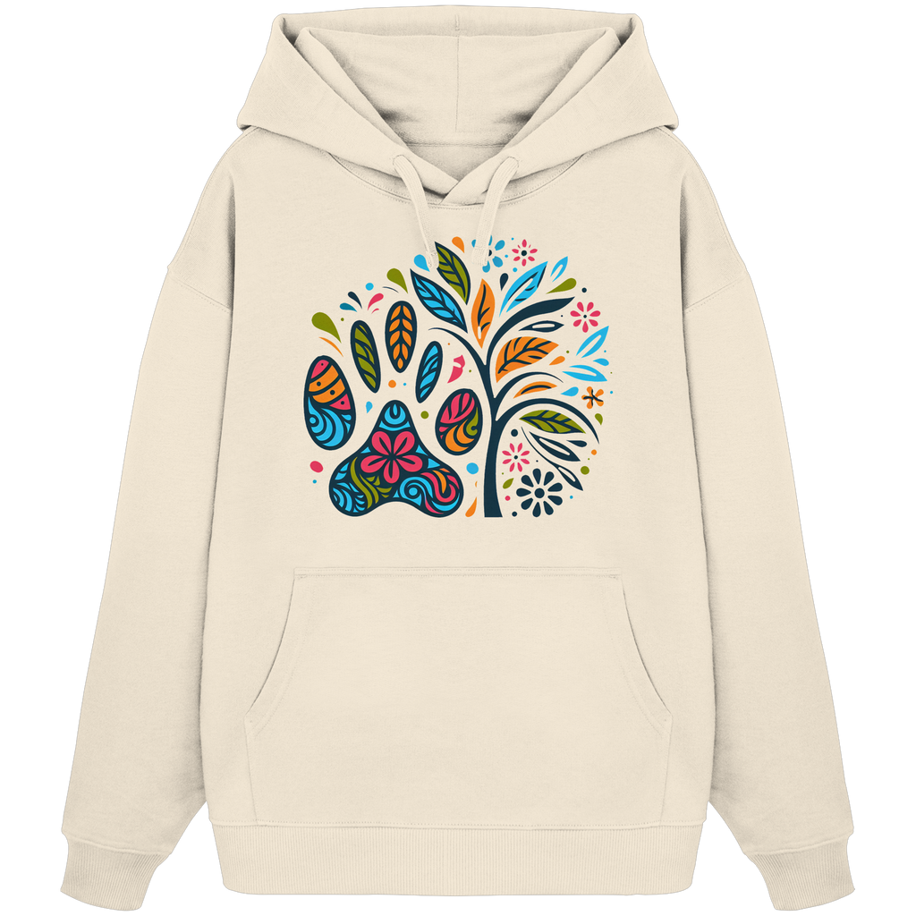 Pfote und Baum Farbenfrohes Design - Organic Oversize Hoodie