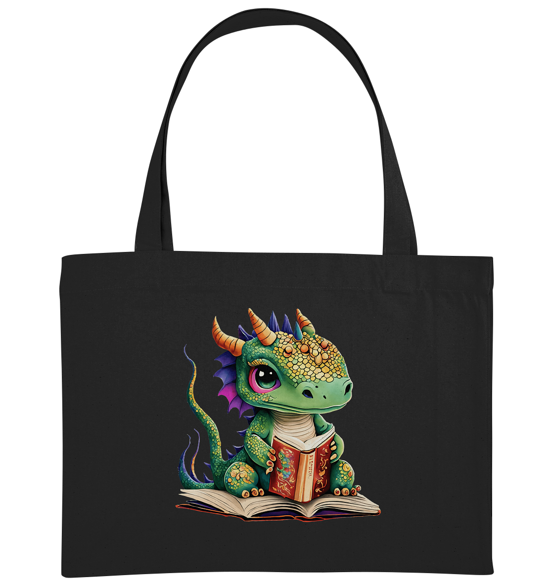 Kleiner lesender Drache -personalisierbar - Organic Shopping-Bag