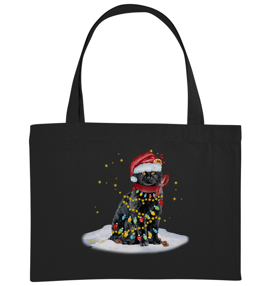Lustige Weihnachts Katze Zeichnung - Organic Shopping-Bag