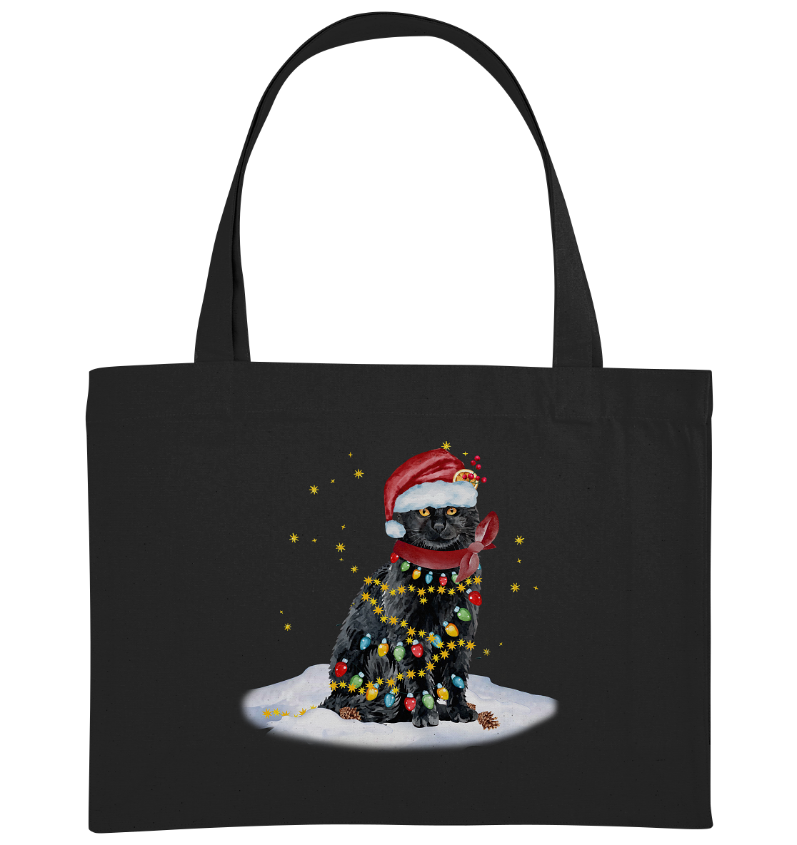 Lustige Weihnachts Katze Zeichnung - Organic Shopping-Bag