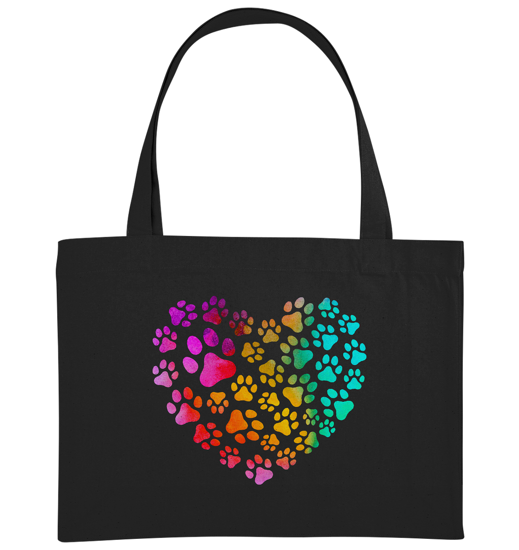 Bunte Pfoten in Herzform, beidseitig gedruckt - Organic Shopping-Bag
