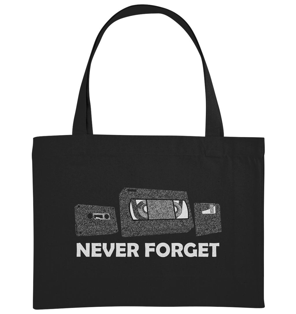 Kasette, VHS,  Disk - never forget - Organic Shopping-Bag