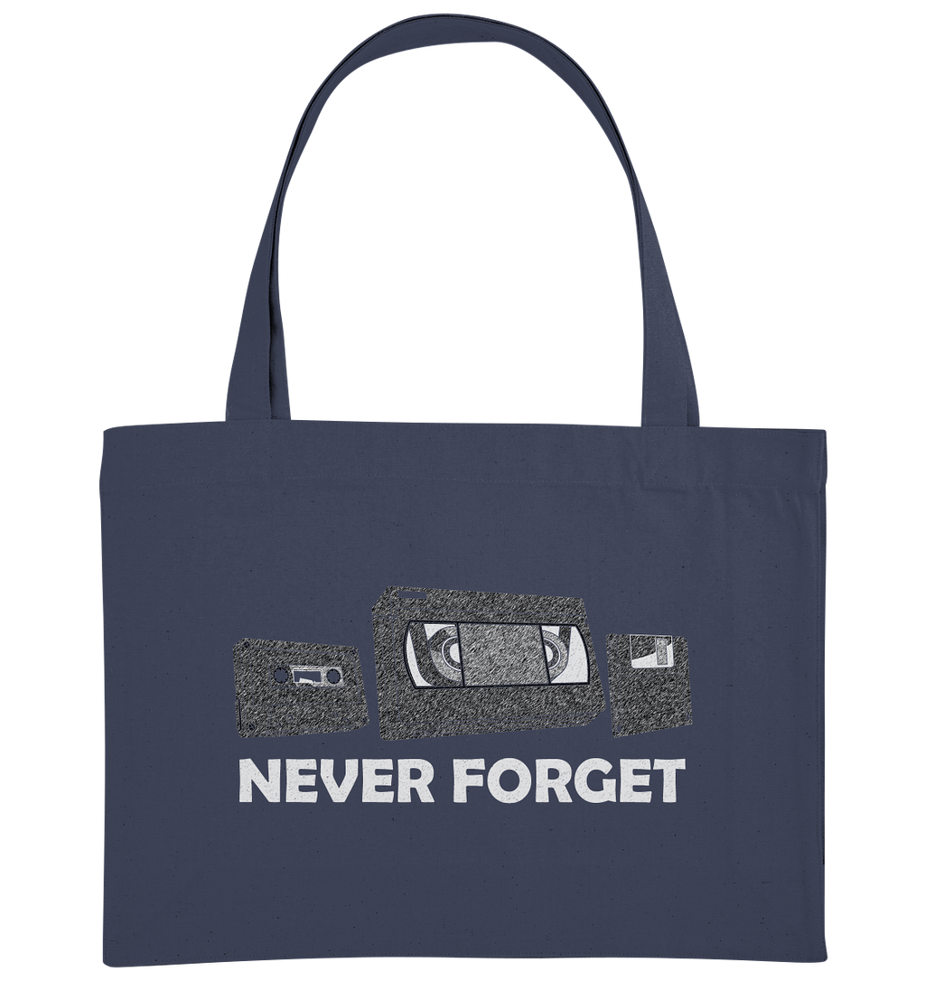Kasette, VHS,  Disk - never forget - Organic Shopping-Bag