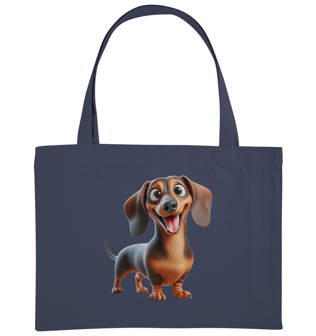 Happy Dackel Cartoon - personalisierbar - Organic Shopping-Bag