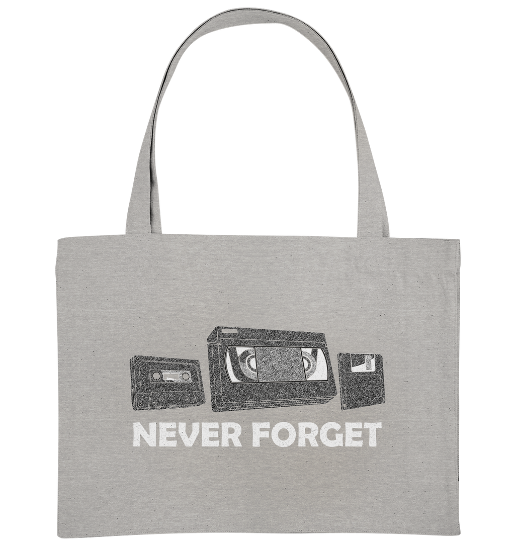 Kasette, VHS,  Disk - never forget - Organic Shopping-Bag